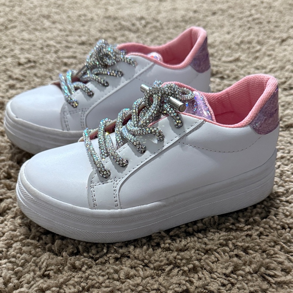 Kids White and Pink Platform Sneakers